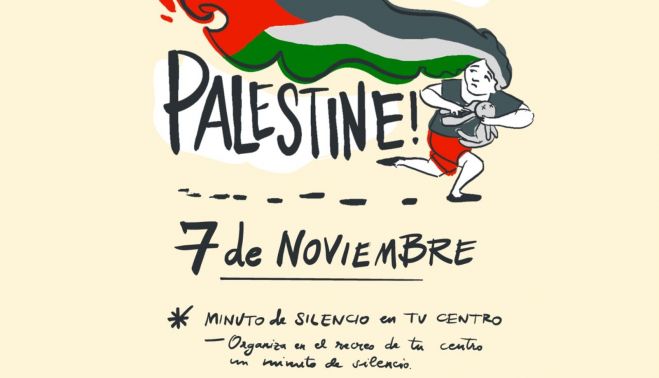 Cartel por el que se pide un minuto de silencio por la paz en Palestina.