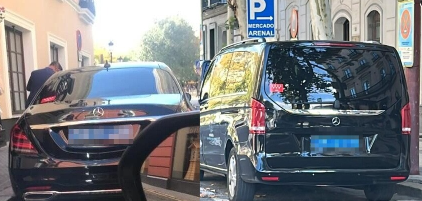 Dos vehículos con distintivos de Madrid en Sevilla por los Grammy.