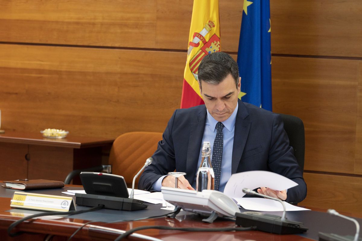 Pedro Sánchez, en una reunión del Consejo de Ministros telemático. FOTO: La Moncloa