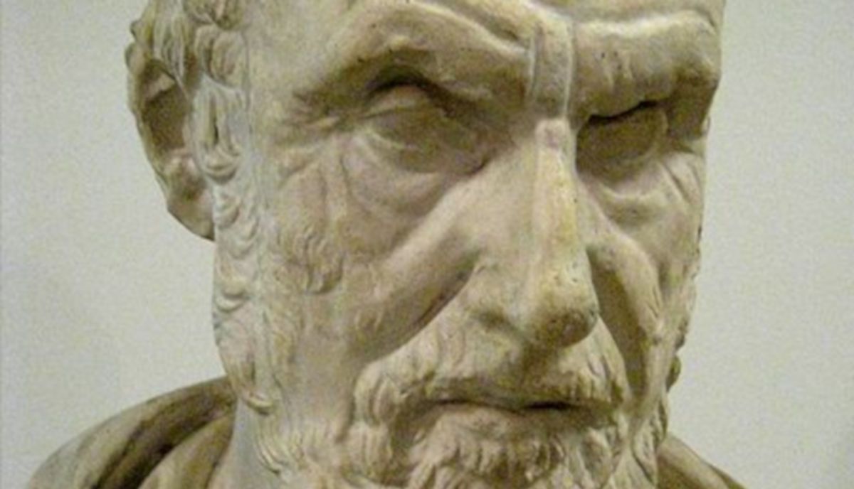 Un busto de Hipócrates.
