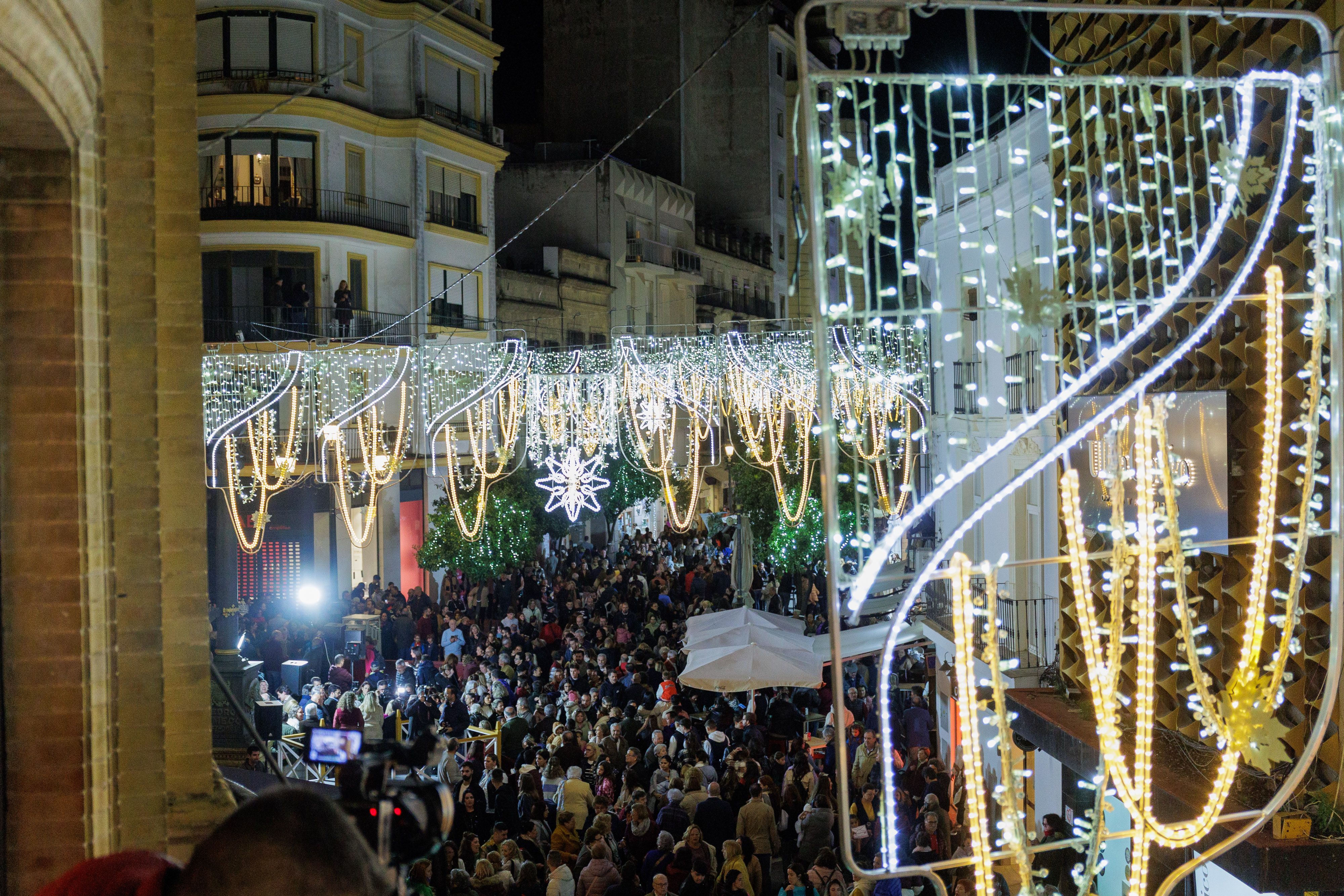 Encendido del alumbrado para las Navidades en Jerez, este pasado jueves por la tarde.