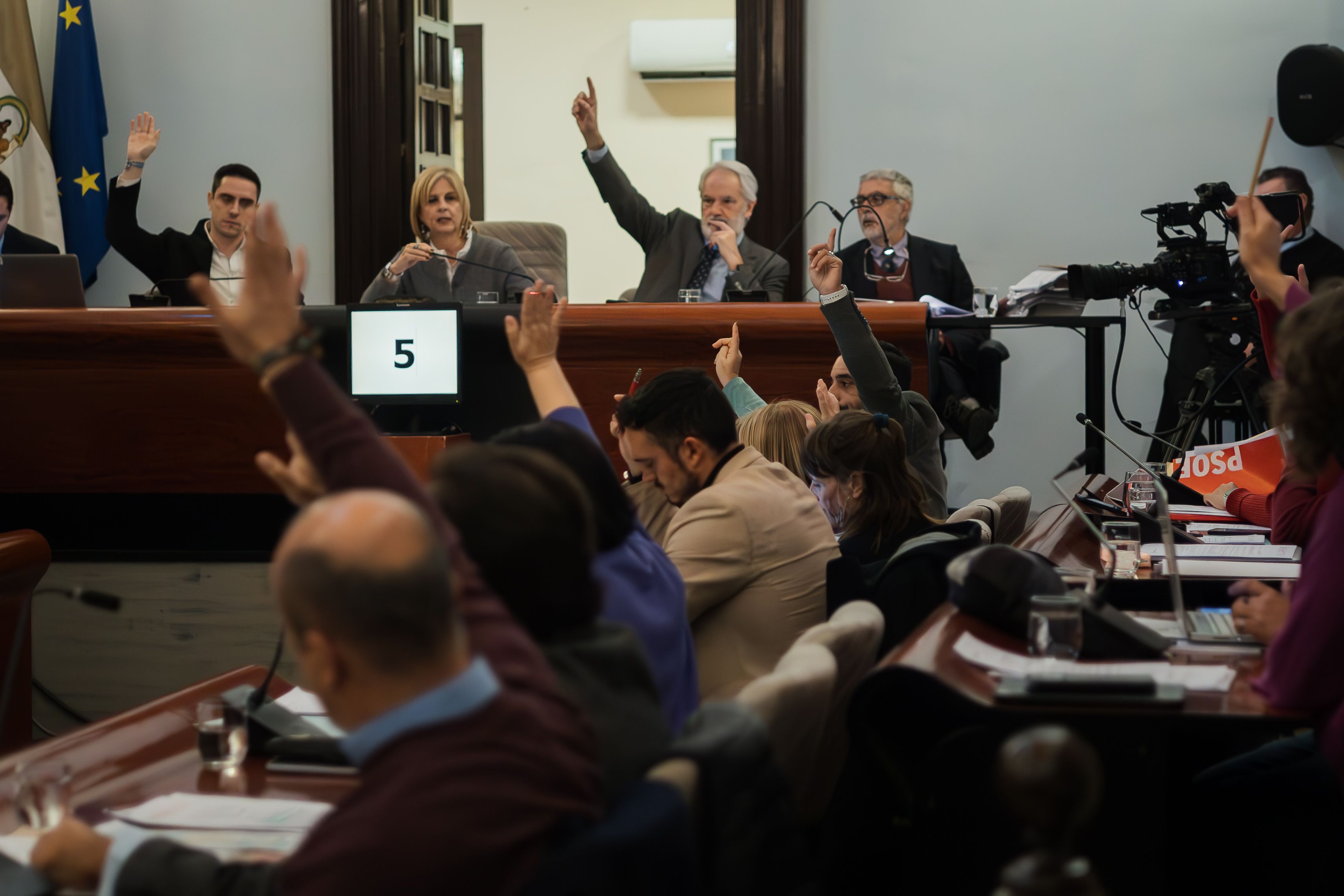 Una votación en el pleno del Ayuntamiento de Jerez, celebrado este viernes.