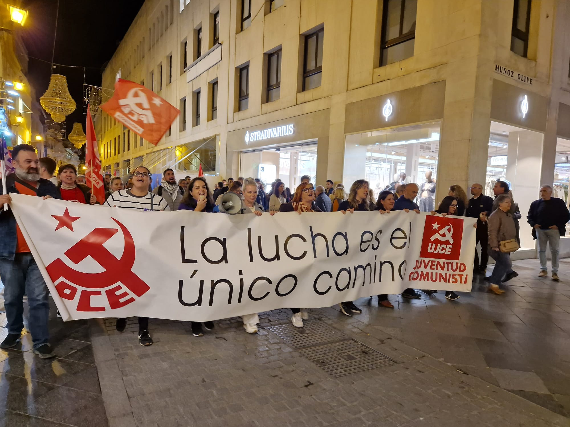 Una de las pancartas de la manifestación, la del PCA, este 25N en Sevilla.