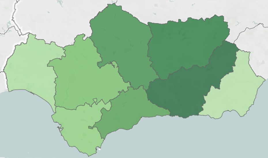 El mapa de Andalucía, con la incidencia del coronavirus por provincias.
