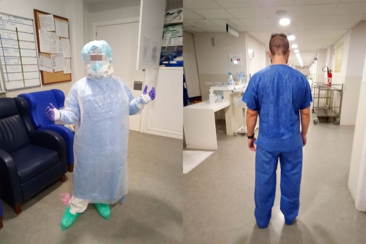 Dos sanitarios quejándose de la falta de EPI, en una imagen reciente.