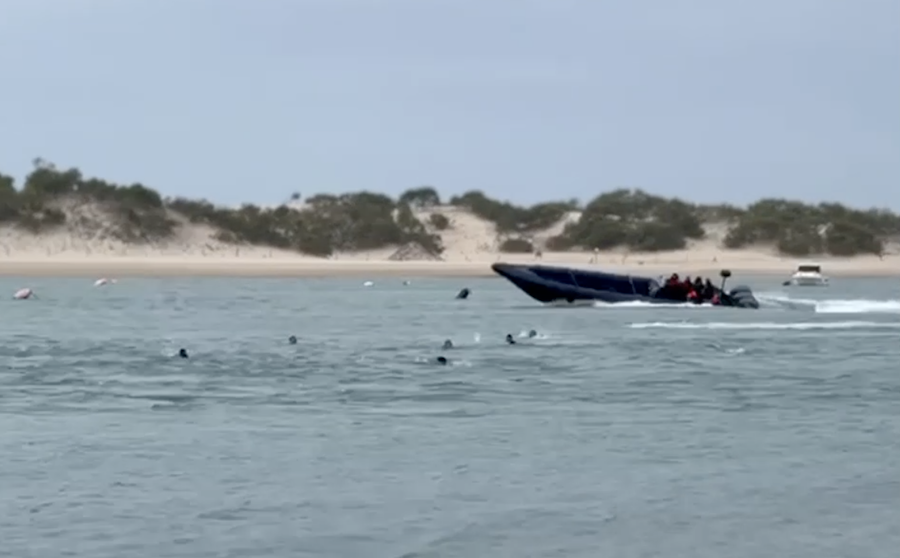 Inmigrantes rescatados en la playa de Sancti Petri.