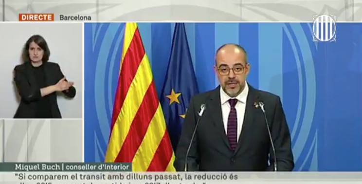 El conseller de Interior de la Generalitat de Cataluña, Miquel Buch, en una comparecencia telemática.