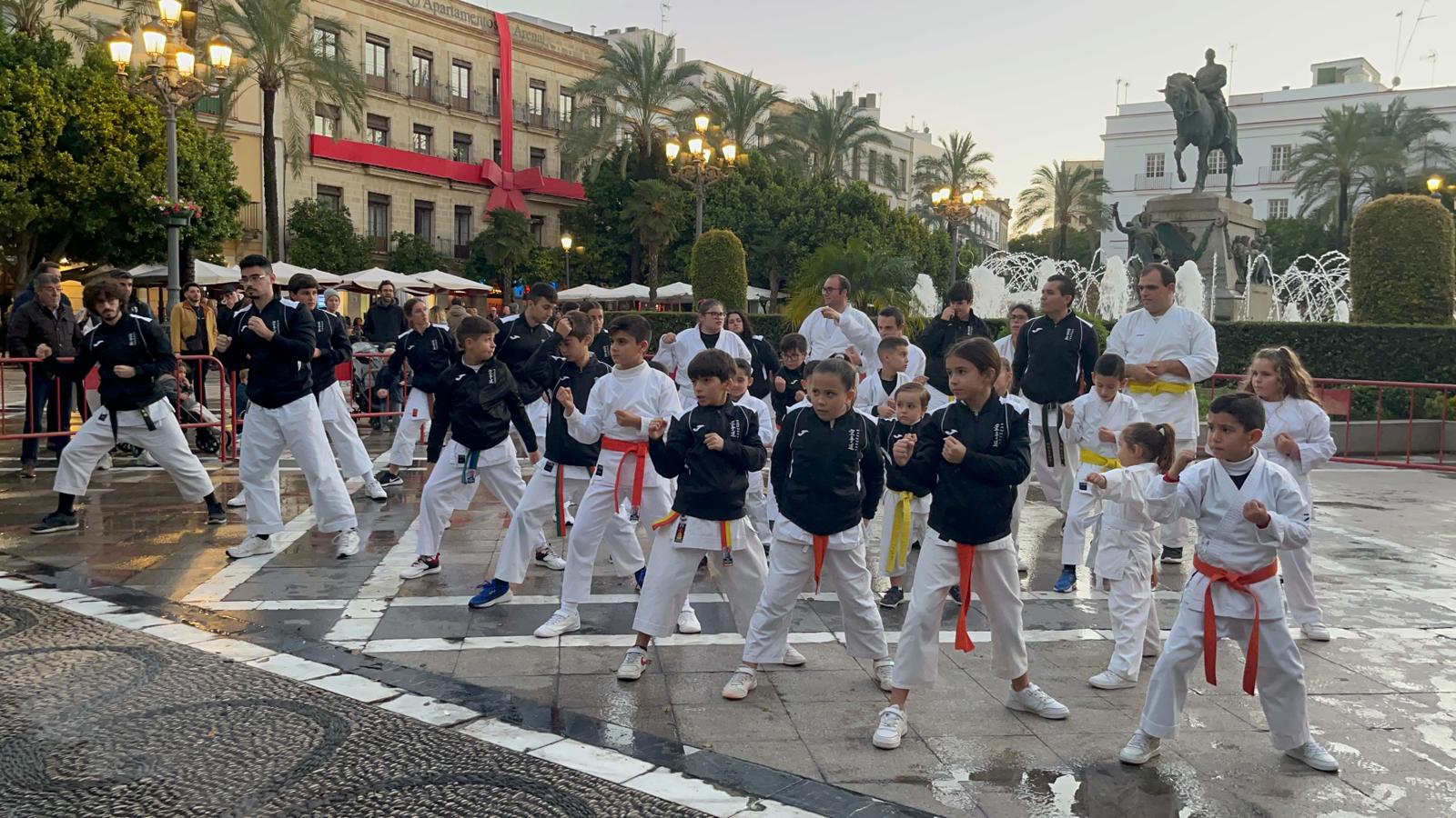 Exhibición de artes marciales de personas afectadas por una discapacidad en la plaza de la Arenal.