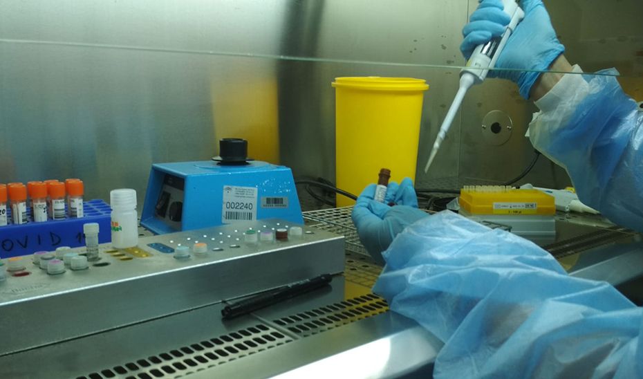 Un profesional, durante la extracción de ARN (ácido ribonucleico), el paso previo para la realización de la técnica PCR.