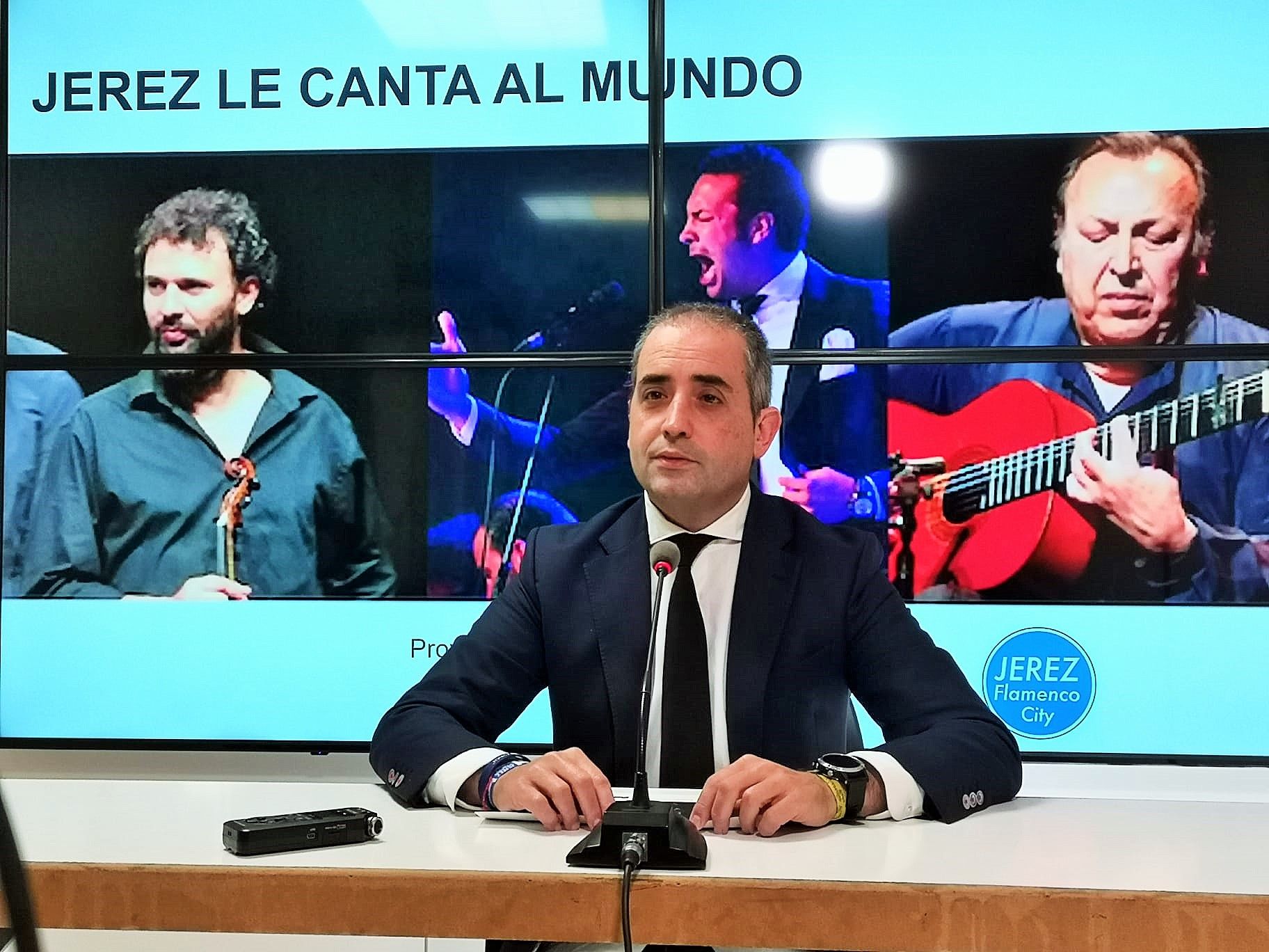 Antonio Saldaña, durante la presentación de la iniciativa 'Jerez le canta al mundo'.