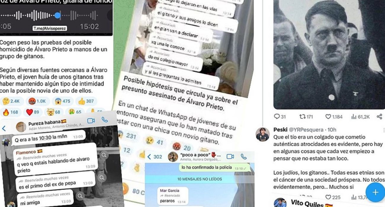 Algunos de los mensajes contra Álvaro Prieto publicados en redes tras su desaparición.