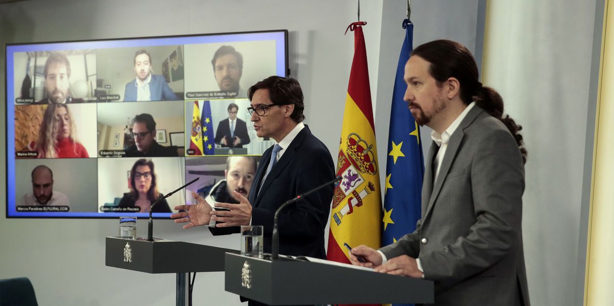 Pablo Iglesias y Salvador Illa, en una rueda de prensa. FOTO: Moncloa