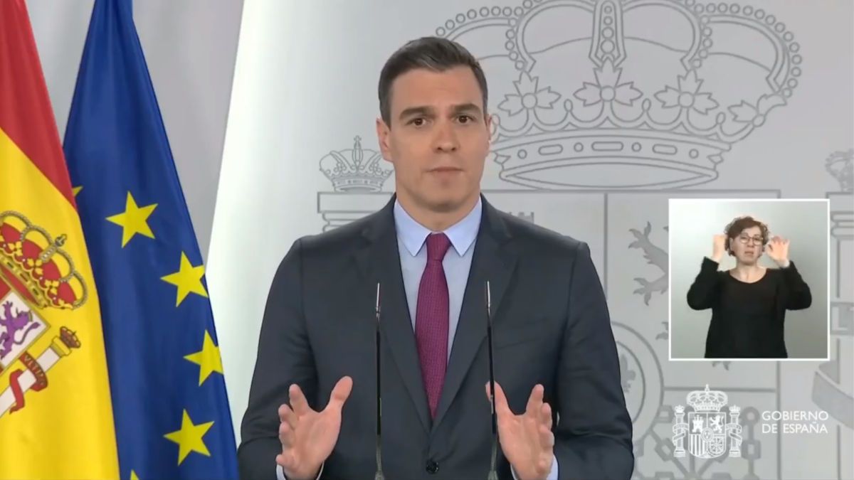 Pedro Sánchez, durante la rueda de prensa de desescalada.