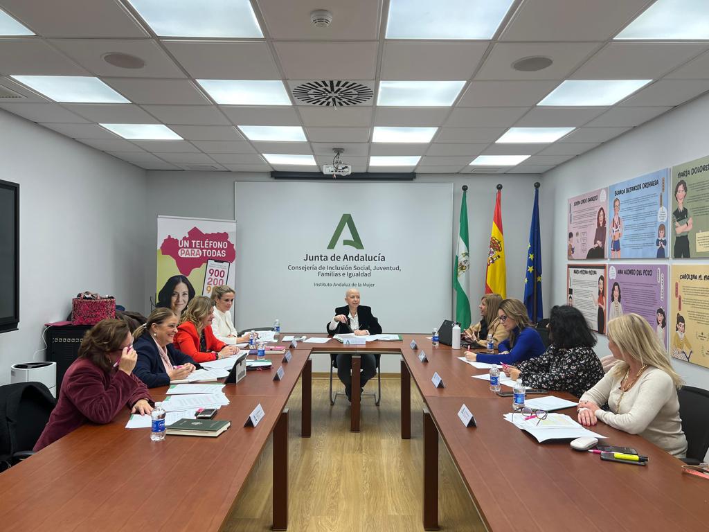 Reunión del IAM con la directora presidiendo el encuentro.