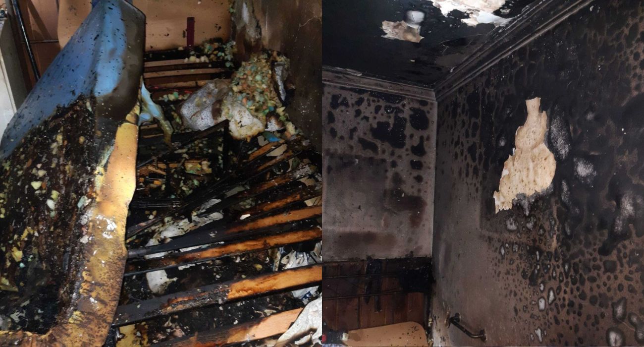 Dos imágenes del incendio que ha tenido lugar en Jerez esta madrugada. Dos imágenes del incendio que ha tenido lugar en Jerez esta madrugada.