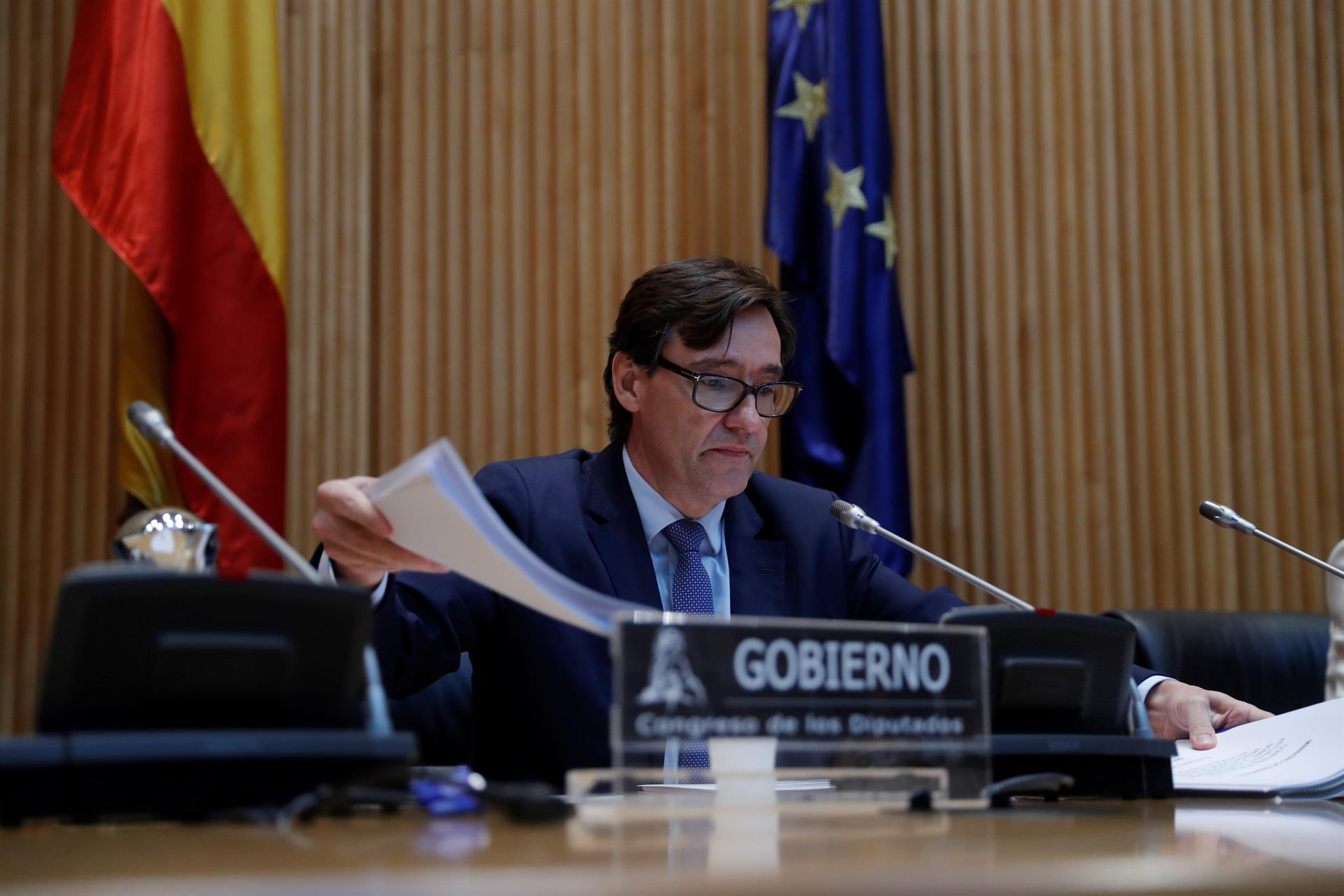 El ministro de Sanidad, Salvador Illa, comparece este jueves ante la Comisión de Sanidad y Consumo para actualizar la información sobre la situación y las medidas adoptadas en relación al COVID-19. En Madrid (España), a 30 de abril de 2020. - Pool