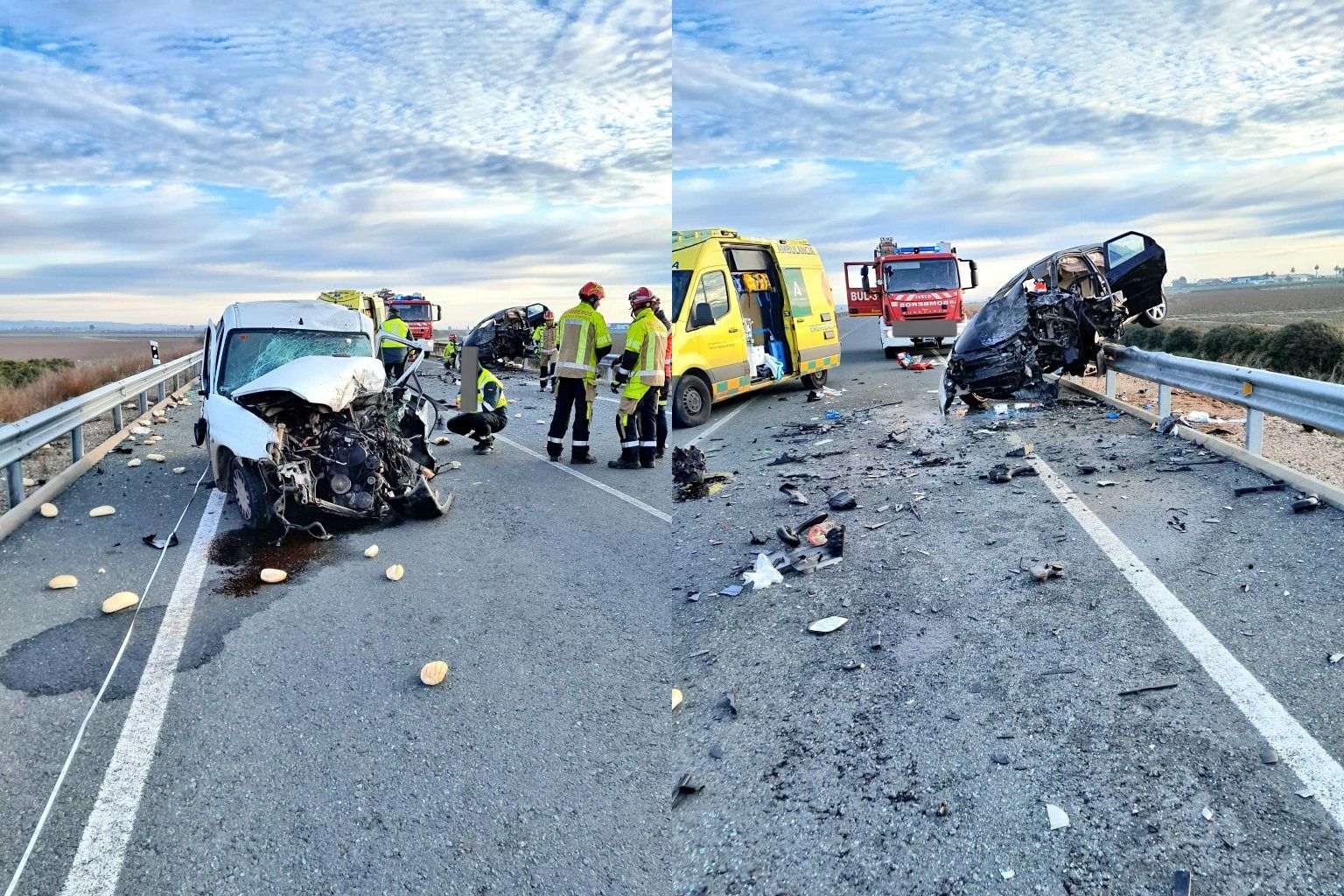 Estado en que quedaron los vehículos siniestrados, en una imagen de Bomberos del Aljarafe.