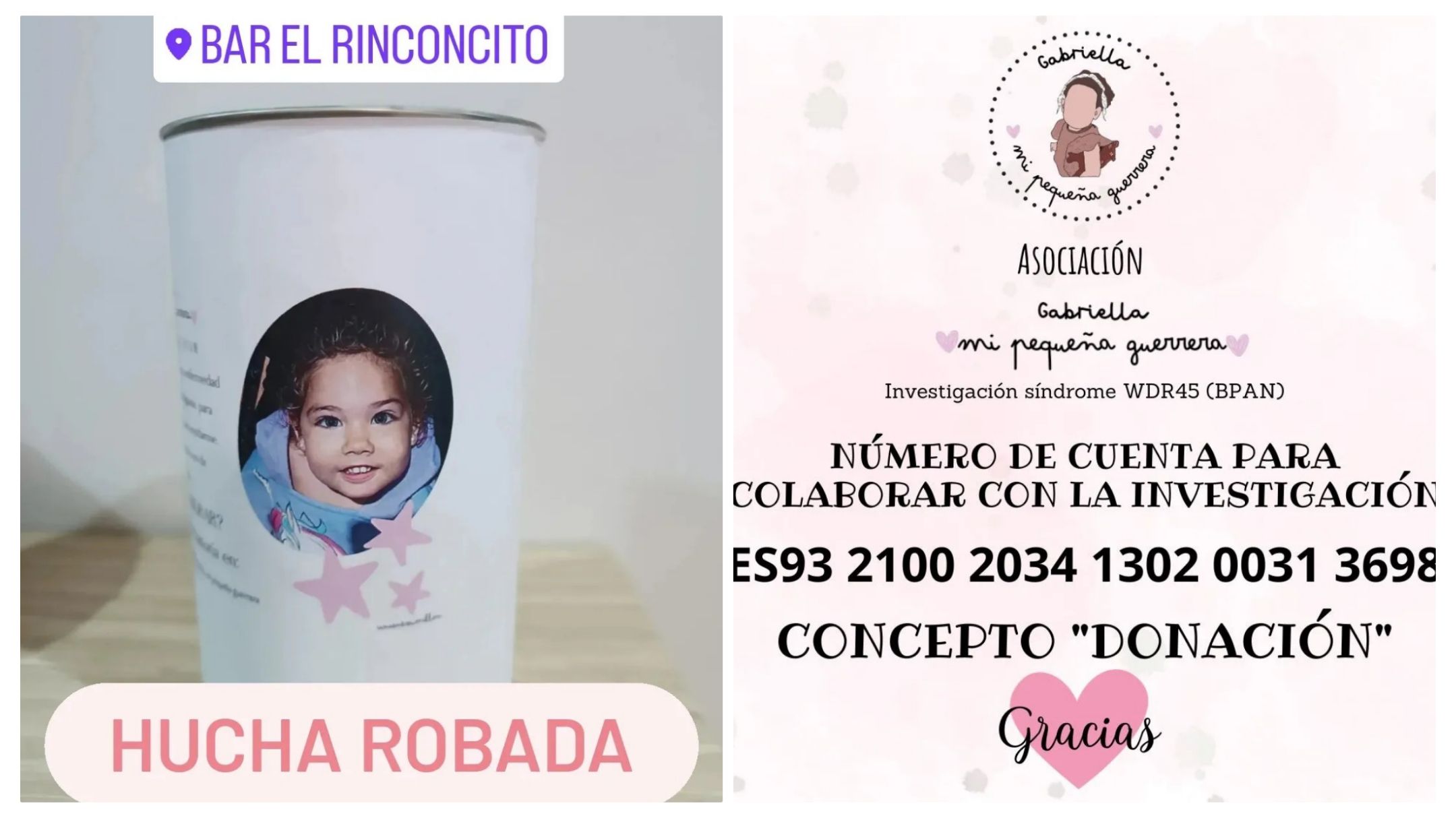 La hucha robada donde había dinero para investigar la enfermedad de la niña.