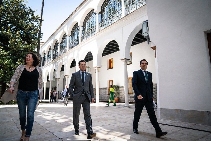 El presidente andaluz, Juan Manuel Moreno, antes del pleno en el Parlamento. 
