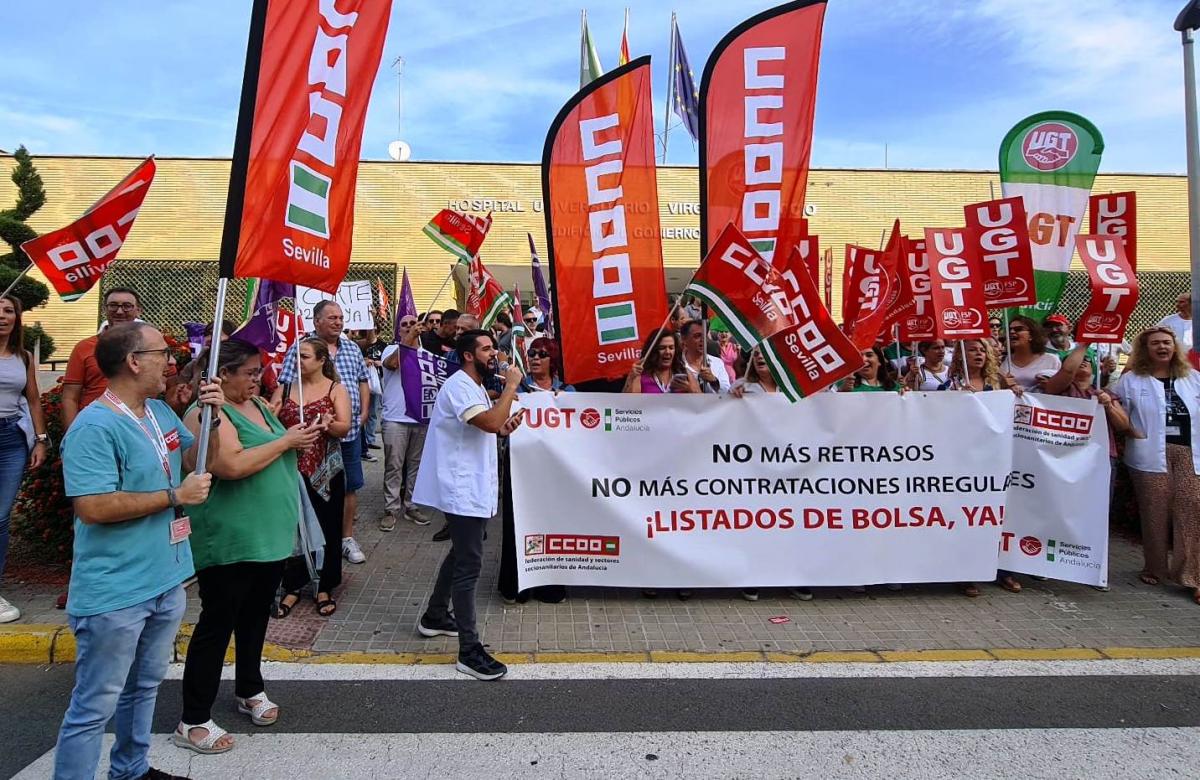Protestas de sindicatos pidiendo más contratos en el SAS.