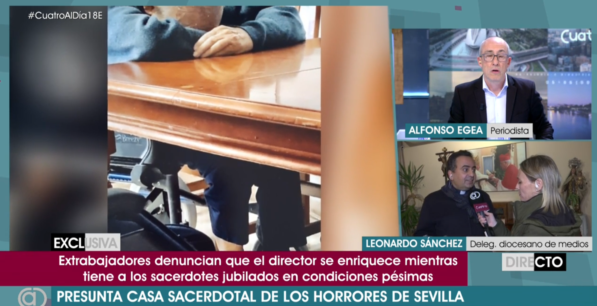 Un momento del programa de Cuatro, donde se recoge la denuncia sobre la casa sacerdotal de Sevilla.