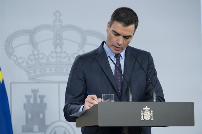 El presidente del Gobierno, Pedro Sánchez, durante la comparecencia. 