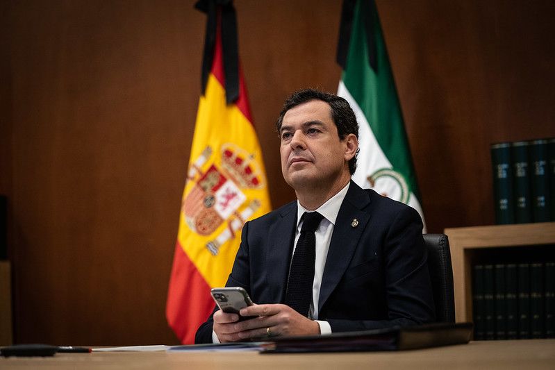 Moreno, en un momento de la videoconferencia de presidentes autonómicos.