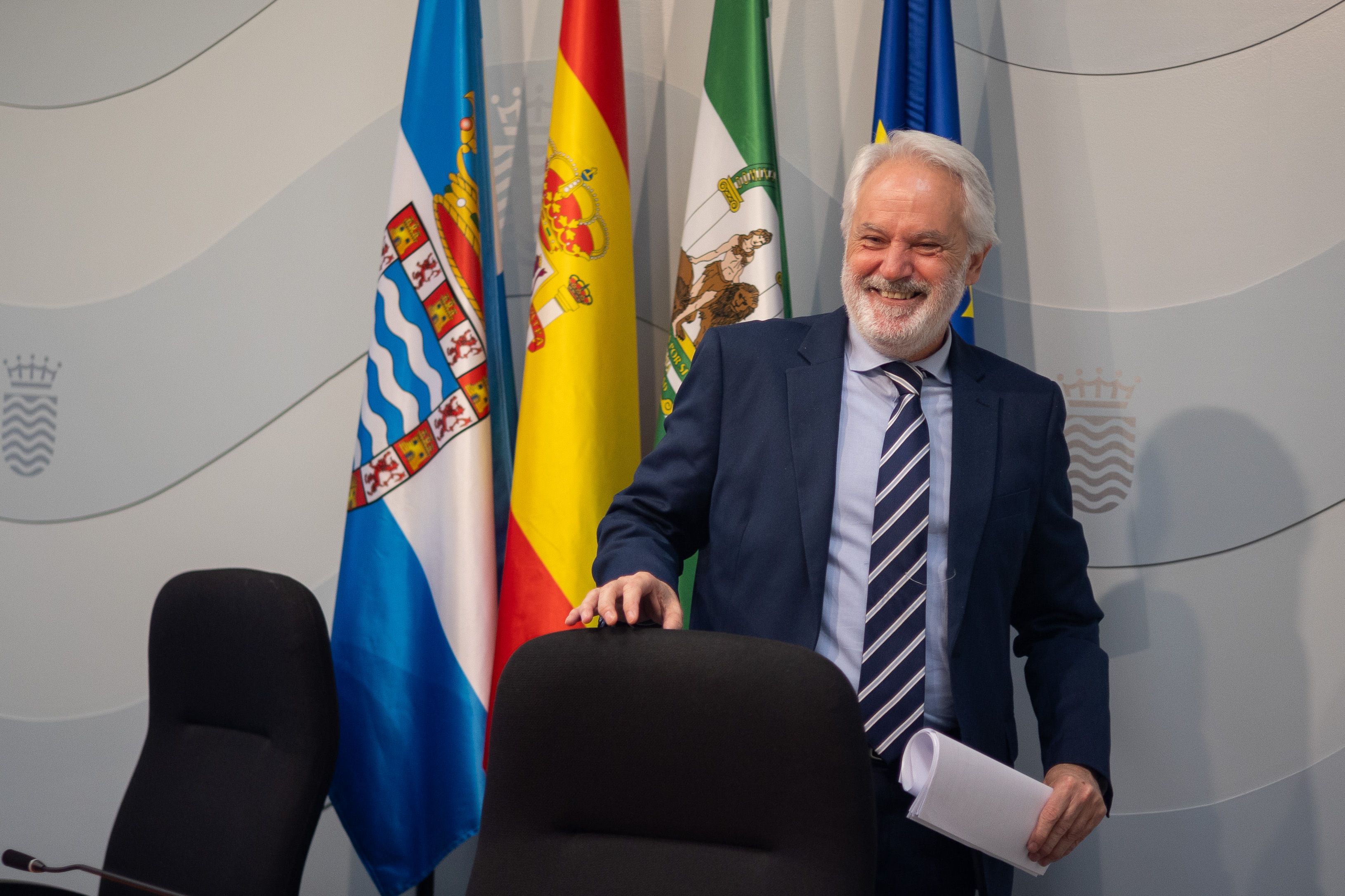 Agustín Muñoz, en la sala de prensa del Ayuntamiento de Jerez, momentos antes de su comparecencia tras la junta de gobierno local de este lunes.