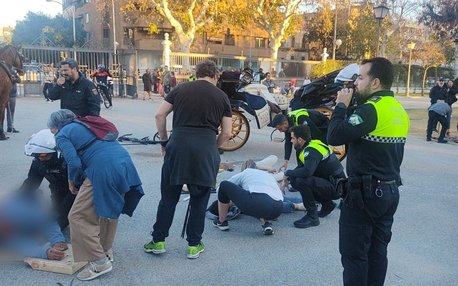 Heridos tras volcarse un coche de caballos en Sevilla.