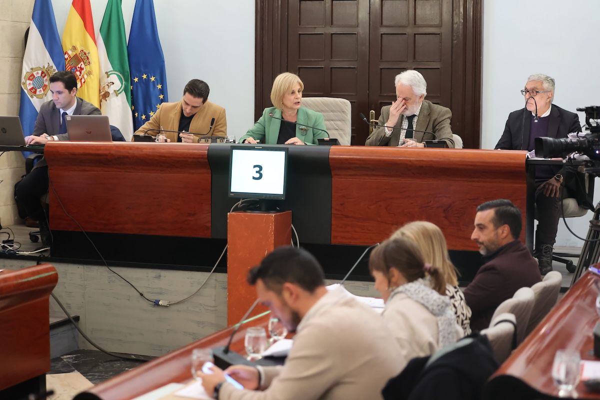 La alcaldesa María José García-Pelayo, presidiendo el pleno de enero de Jerez.