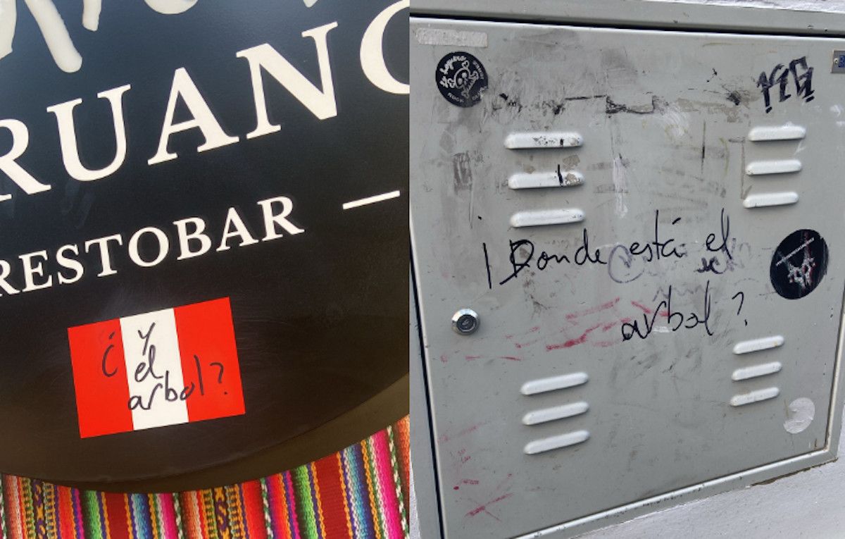 Pintadas en la fachada del restaurante Warique peruano en la Alameda del Banco en Jerez. CEDIDAS