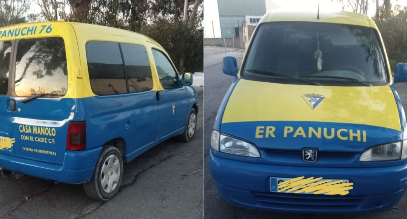 Así ha quedado la furgoneta de trabajo de un aficionado del Cádiz CF.