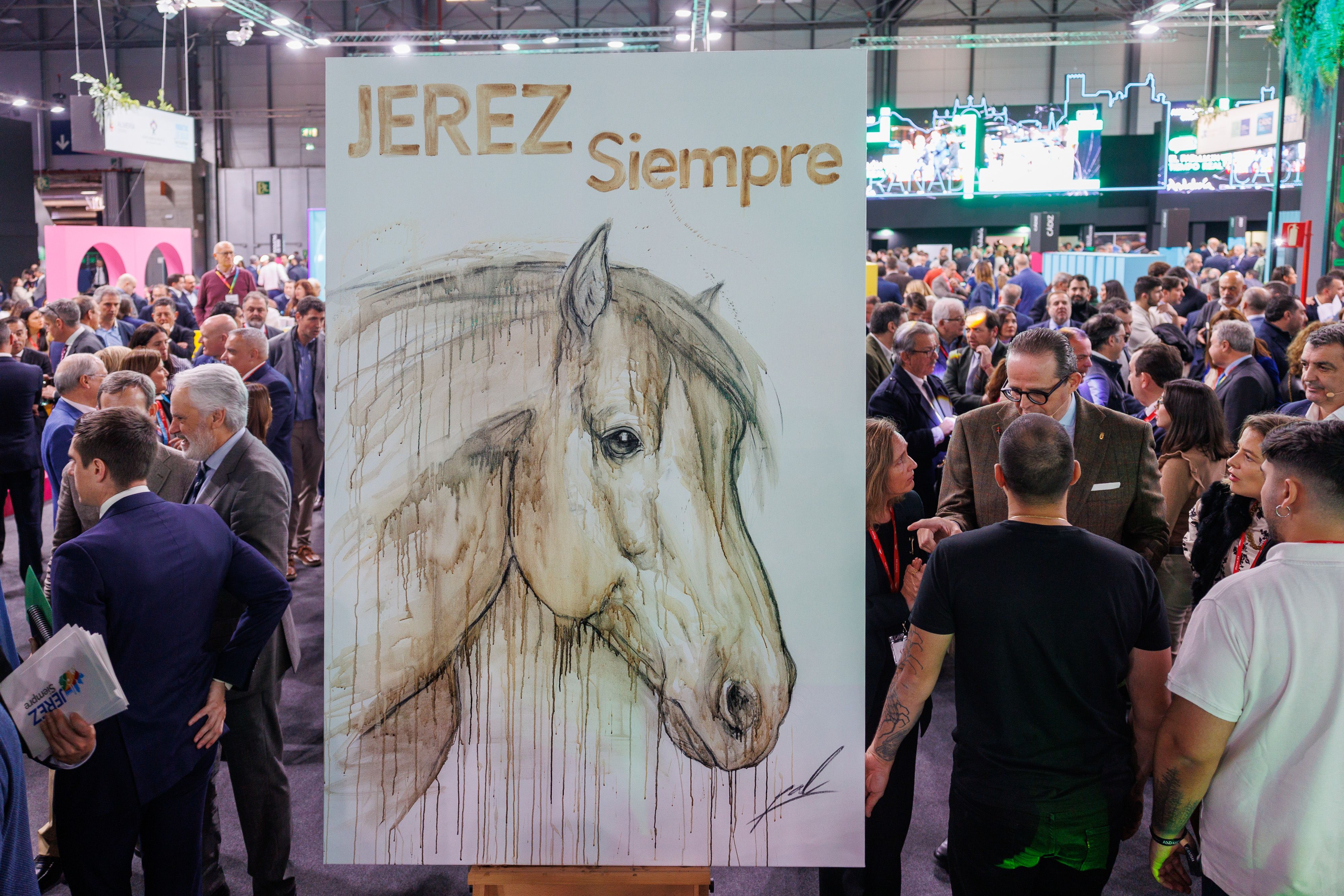 El cuadro de Pol Tatoo con la nueva marca de Jerez, en su presentación en Fitur.