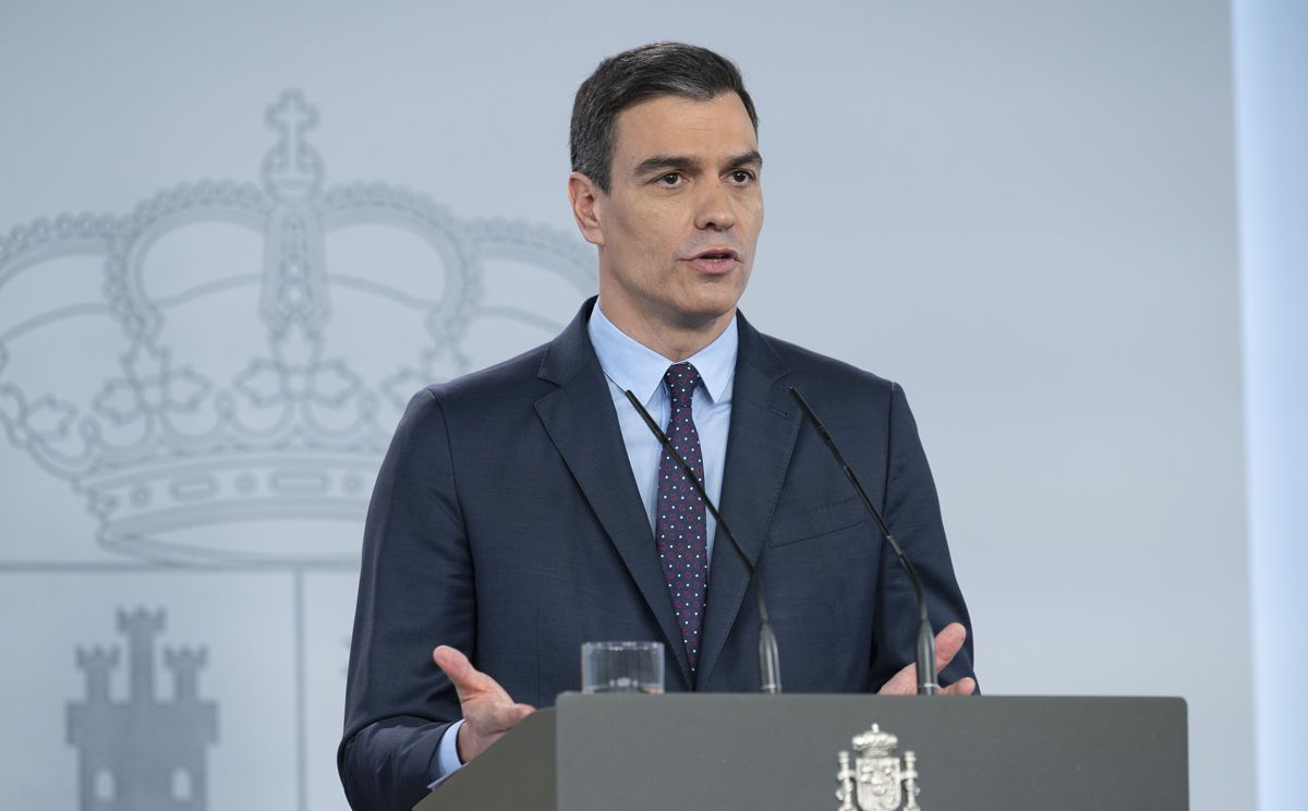 Pedro Sánchez, en rueda de prensa desde La Moncloa.