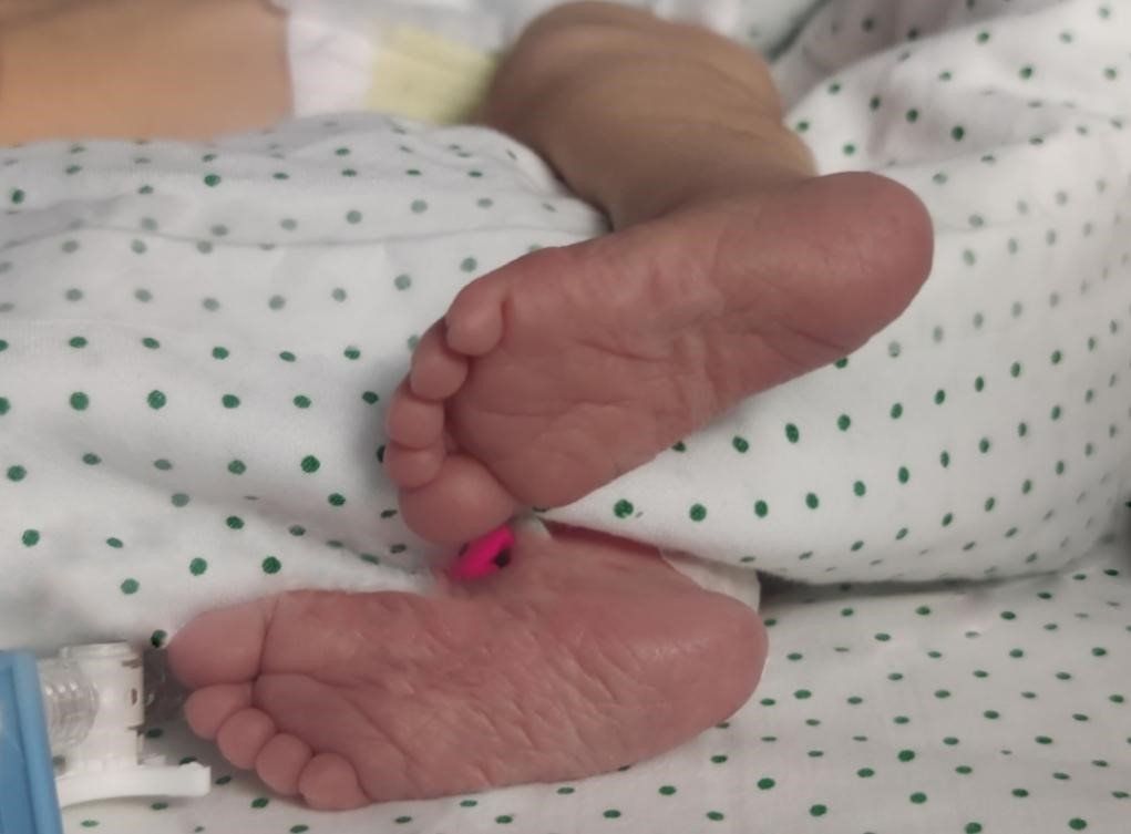 Los pies del bebé recién nacido, uno de los hijos de padres y madres en Andalucía.