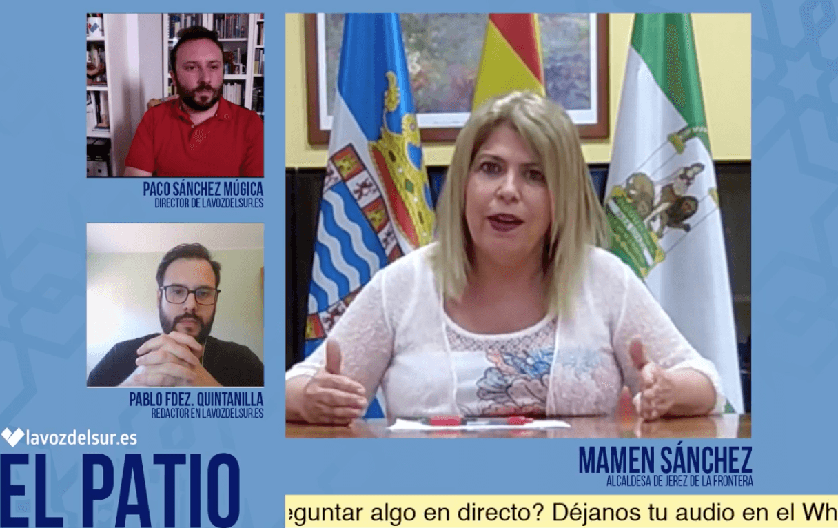 Un momento de la entrevista a la alcaldesa Mamen Sánchez en 'El Patio' de lavozdelsur.es
