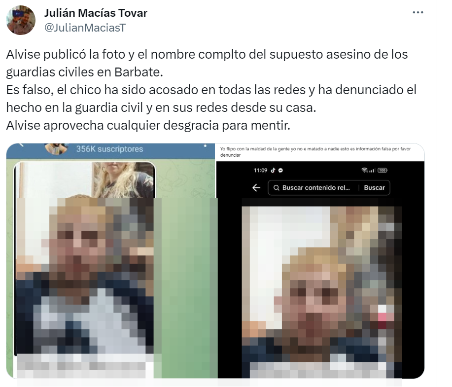 Los mensajes de la difusión y el desmentido sobre S. B., acusado falsamente del suceso en Barbate.