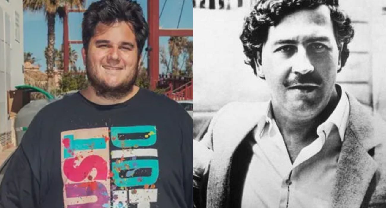 Olof Gustafsson, a la izquierda, junto a una imagen de Pablo Escobar.