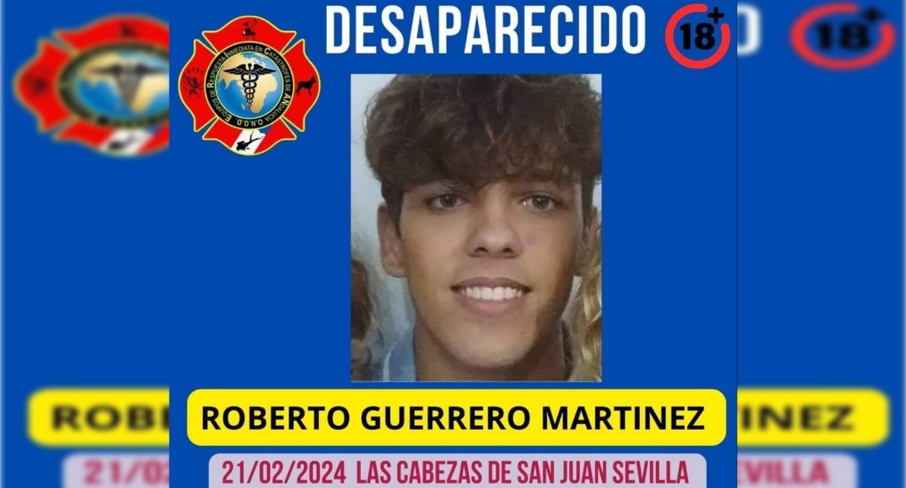 Cartel de búsqueda del joven Roberto, desaparecido en Las Cabezas y localizado hoy en buen estado.