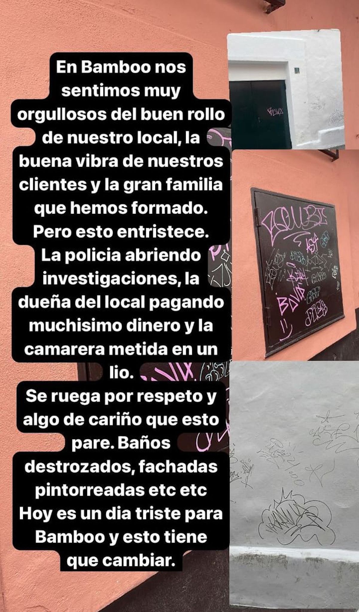Denuncia de actos vandálicos en Grand Bamboo, en Instagram.