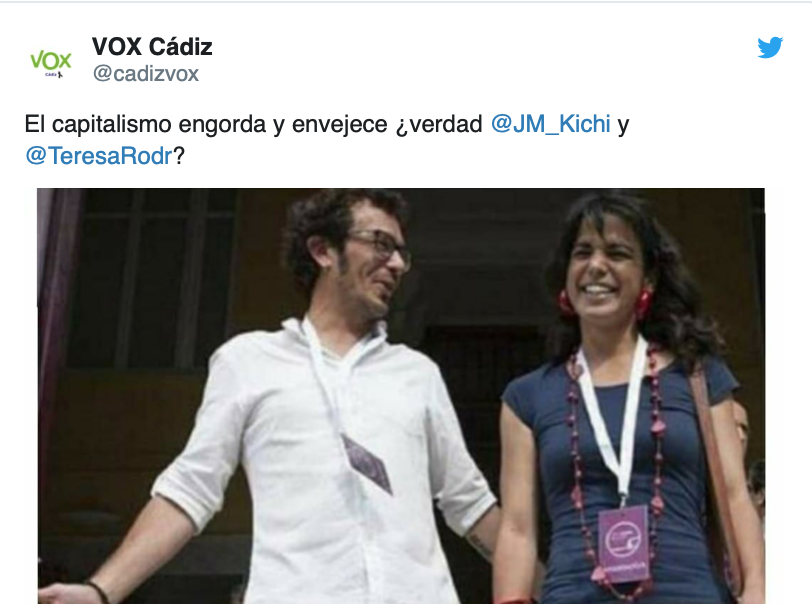 Captura del tuit de Vox Cádiz.