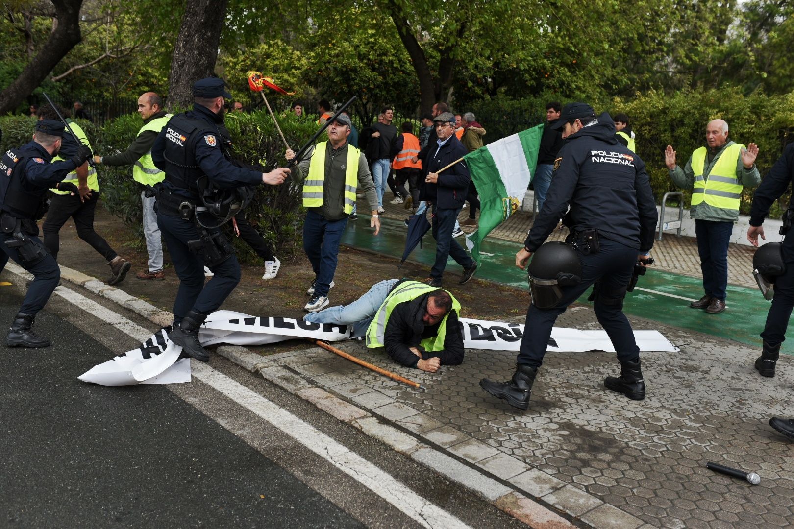 Los enfrentamientos de los agricultores con la Policía en Sevilla, en imágenes.