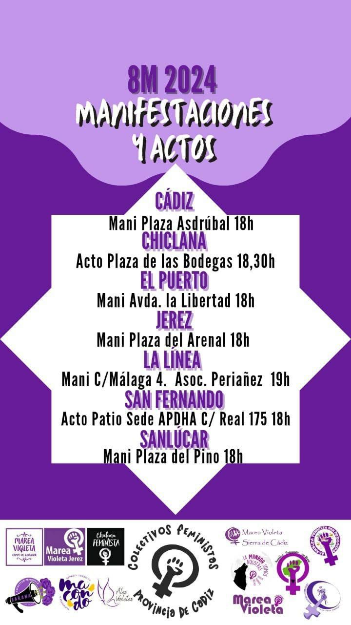 Cartel con todas las convocatorias de la Comisión 8M de Cádiz.