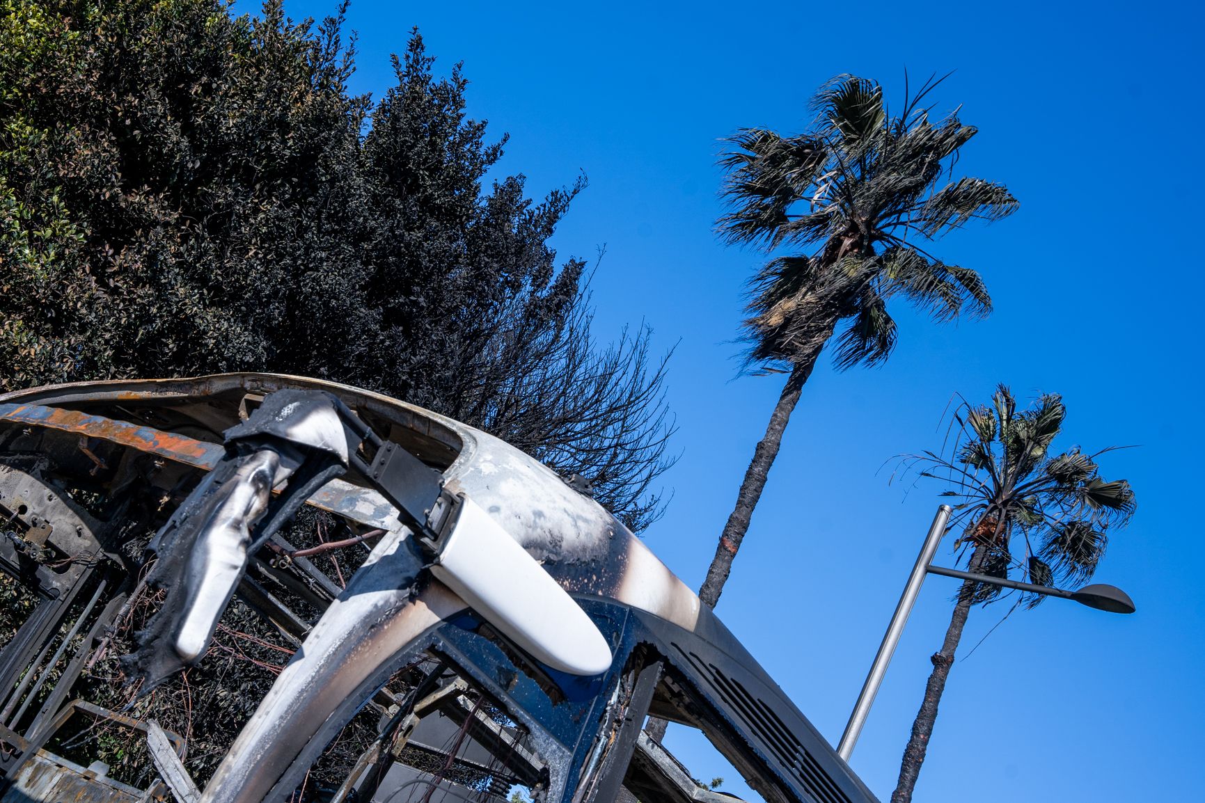 El incendio del autobús en la avenida de la Sanidad de Cádiz, en imágenes.