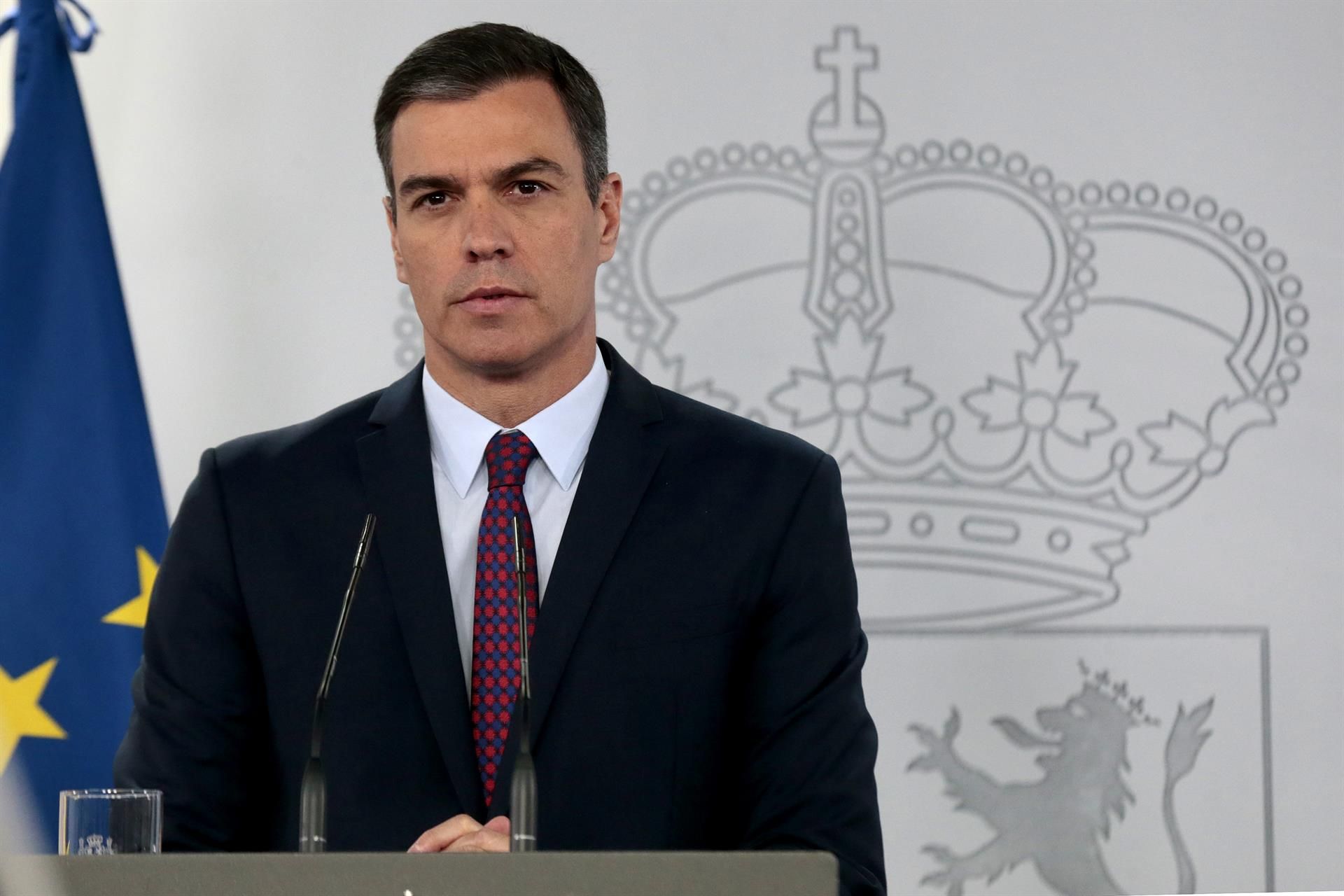 El presidente del Gobierno, Pedro Sánchez, durante la comparecencia para despedir el estado de alarma. FOTO: MONCLOA
