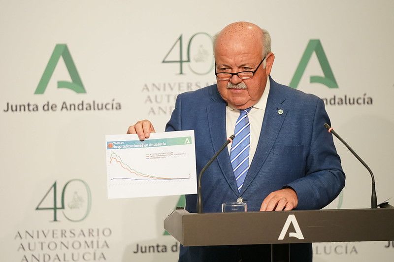El consejero de Salud y Familias, Jesús Aguirre, en rueda de prensa.