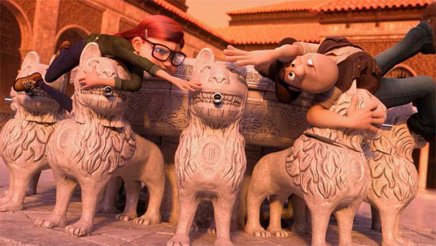 Tadeo y Tiffany en la Fuente de los leones.