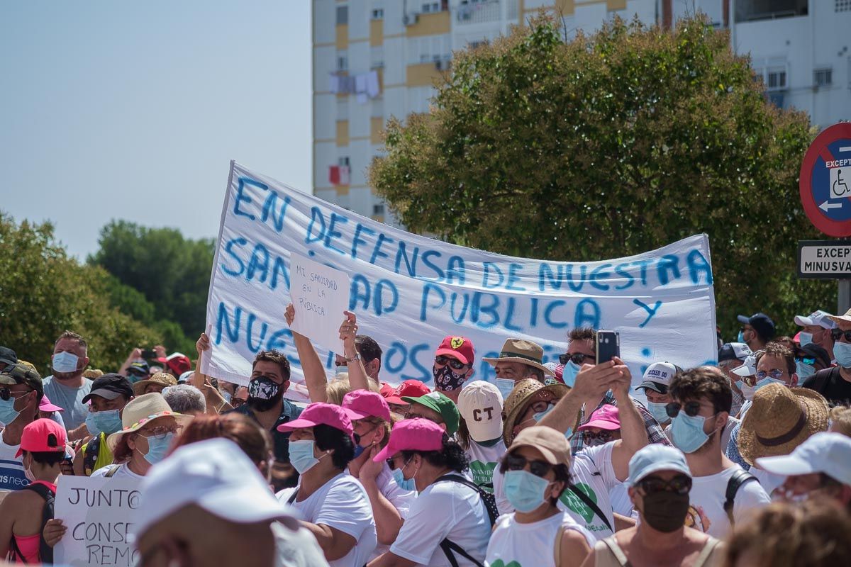 Final de la marcha para reivindicar la sanidad pública a la Junta entre Trebujena y Jerez, la pasada semana.
