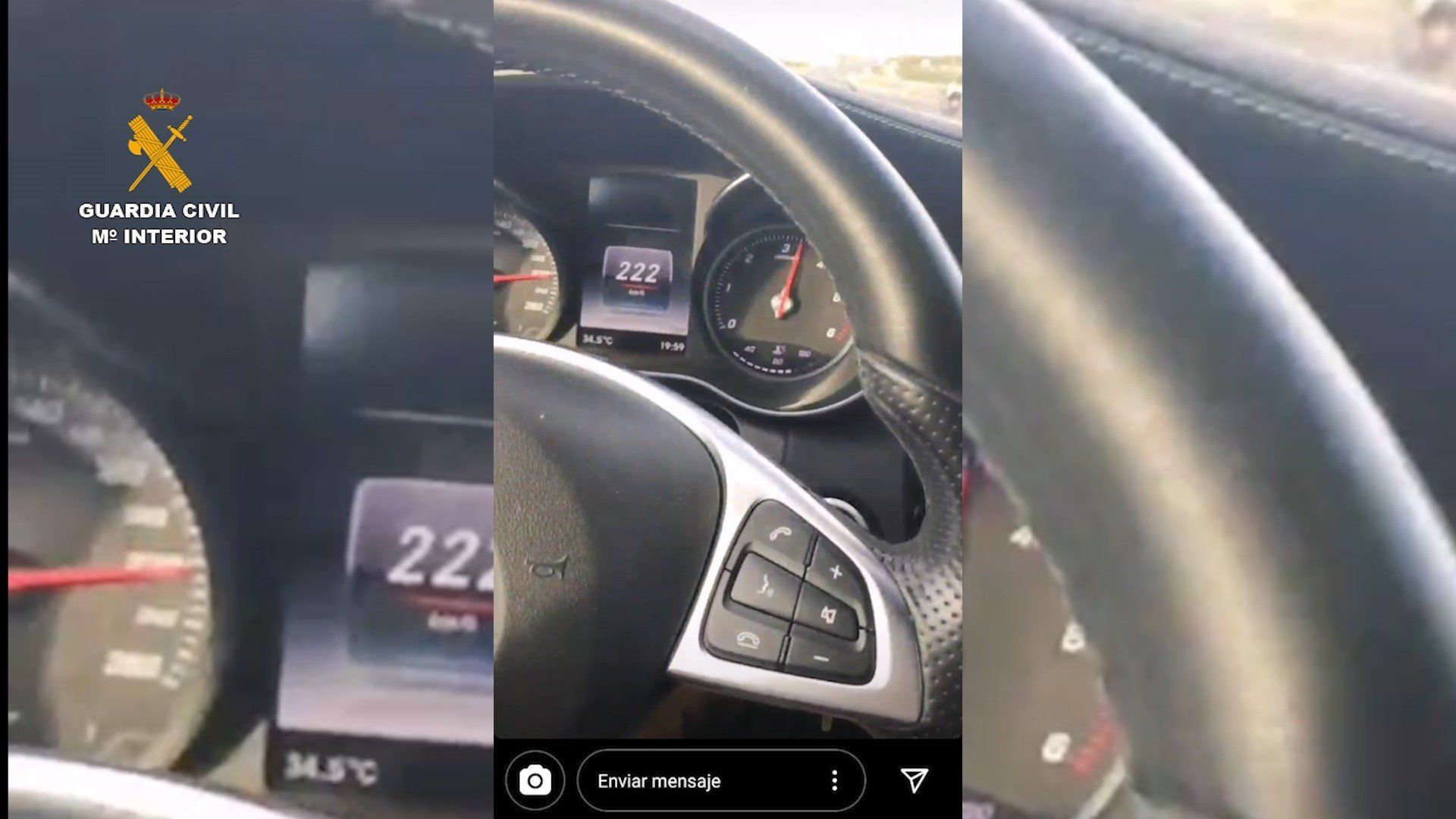 Captura del vídeo en el que circulaban a 223 km/h. FOTO: GUARDIA CIVIL