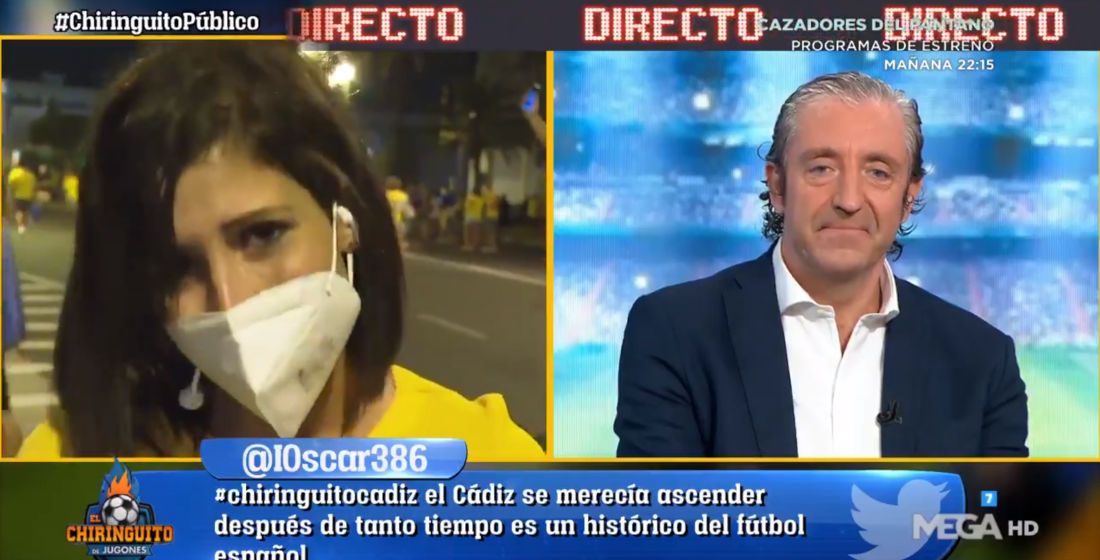 La periodista, durante el directo en la celebración del Cádiz. FOTO: A3Media